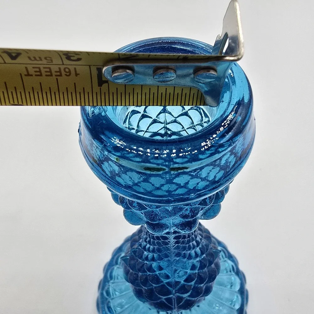 Blue Diamond Point Cut Taper Candle Holder Hobnail Vtg Cottagecore